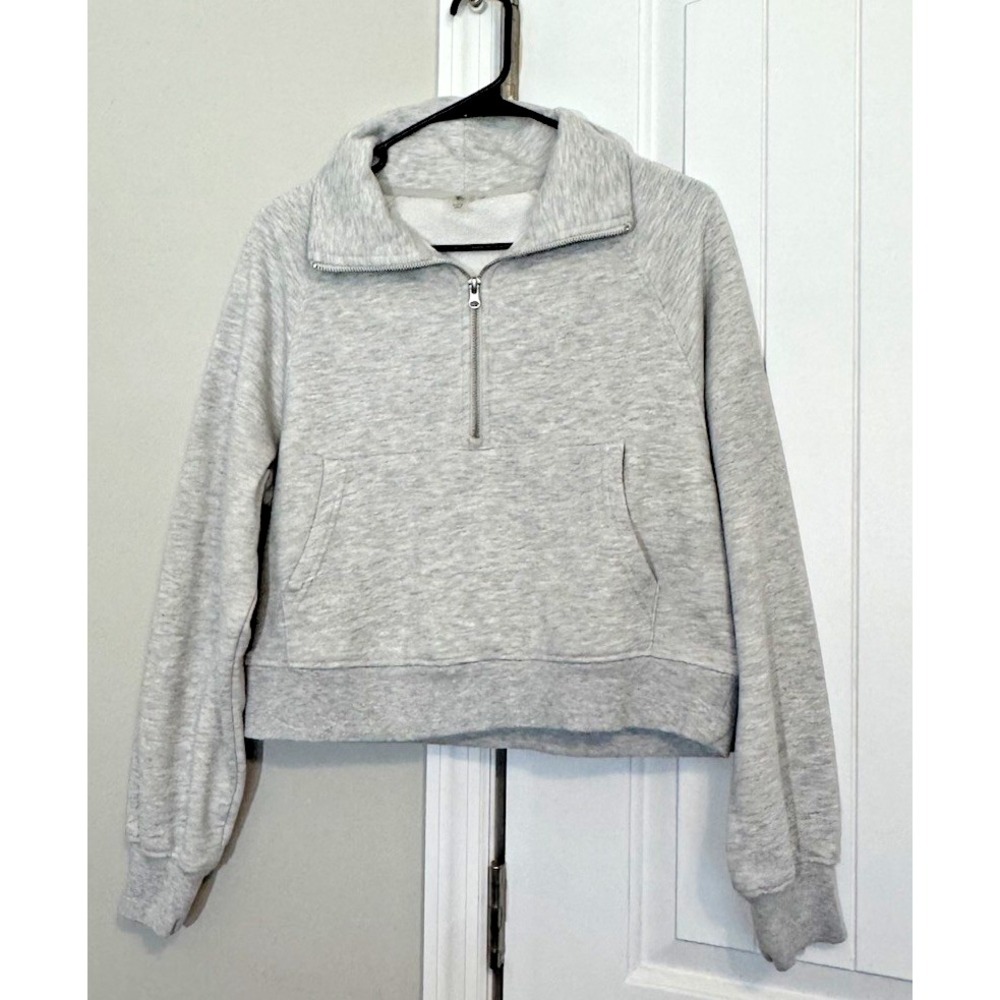 Women's 1/2 Zip Mock Neck Sweatshirt with Pockets Gray Fleece Cotton Size S